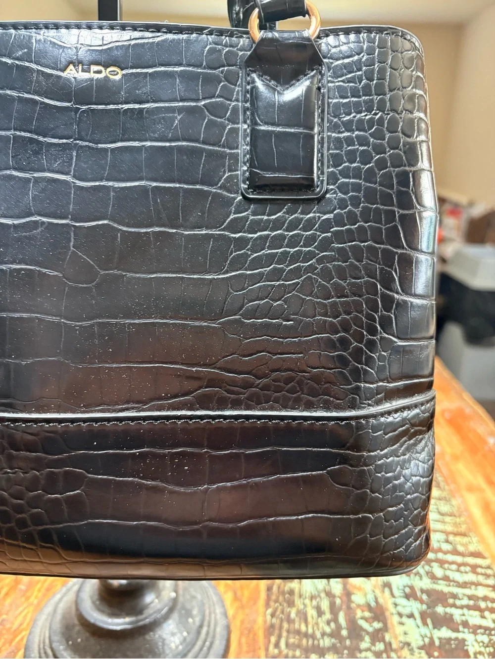 ALDO Limiaa Croc-Embossed Satchel Tote Bag in black 11.5”X12.5”